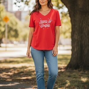 Lane Bryant Women's Red 'Stars & Stripes' V-Neck Tee